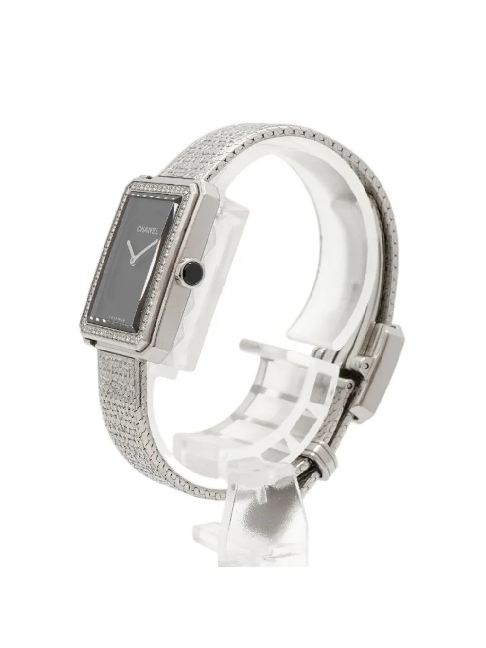 Chanel Boyfriend Tweed Diamond Bezel Black Dial Watch